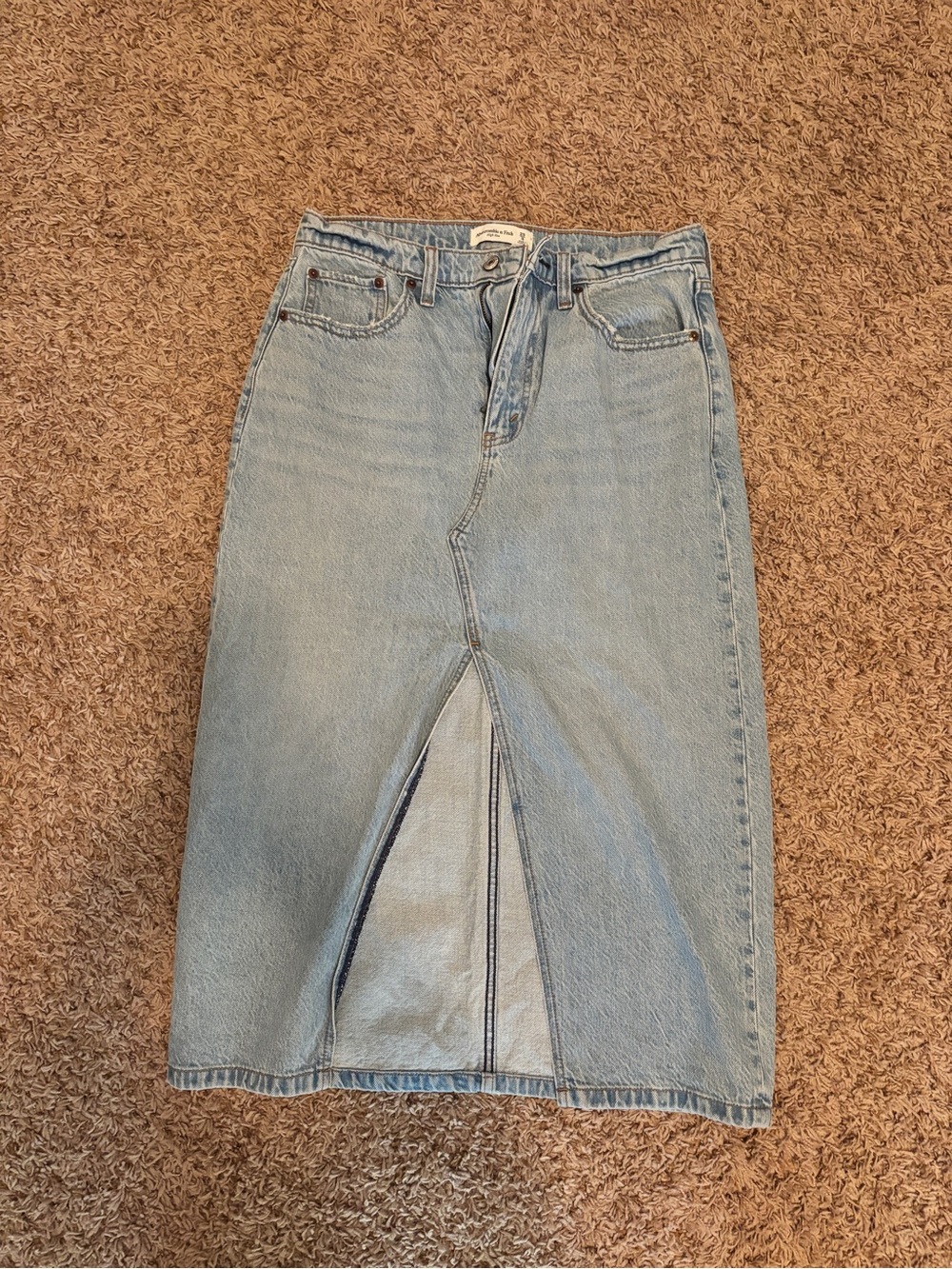 Abercrombie & Fitch Light Blue Denim Midi Skirt with Front Slit